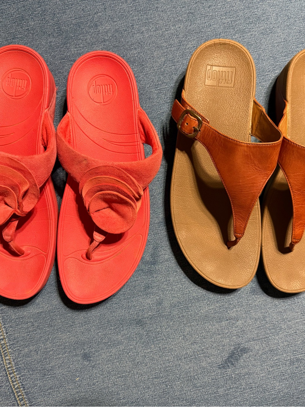 FitFlop Red Suede Thong Sandals & FitFlop Tan Leather Thong Sandals